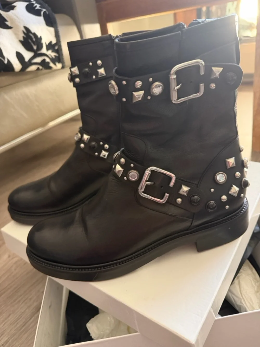 La CANADIENNE Black Studded Leather Buckle Ankle Boots - Picture 5 of 5